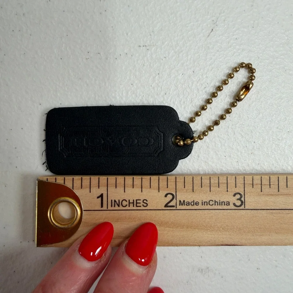 Vintage Coach 2.25 Hangtag Fob Charm Replacement Pebbled Leather Brass Black
